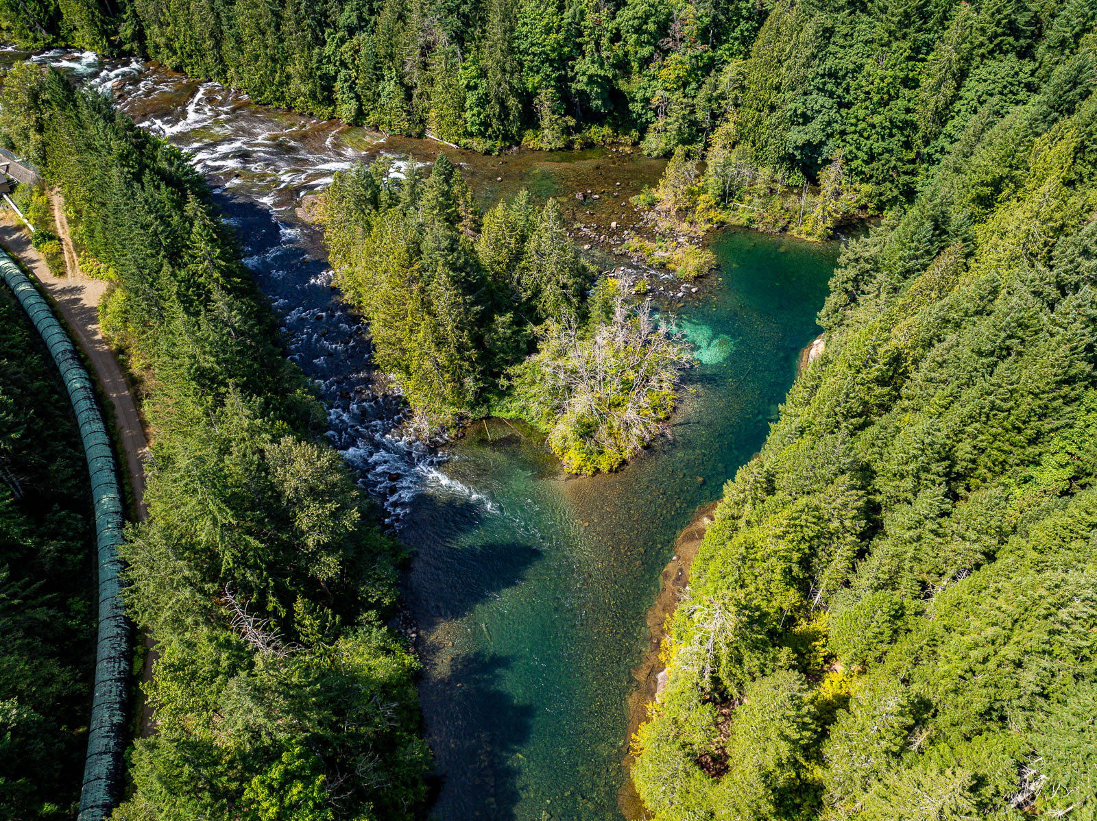 Turquoise river pools and rapids surrounded by forest — Nymph Falls Nature Park
